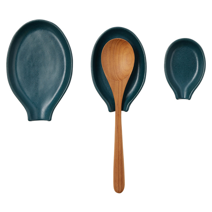 Marcus Stoneware Midnight Teal 3 Piece Spoon Rests