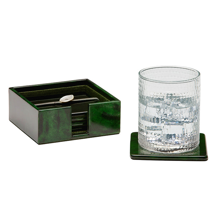Nelson Emerald Gloss Vellum Leather Coasters Set of 6 - Thumbnail 2