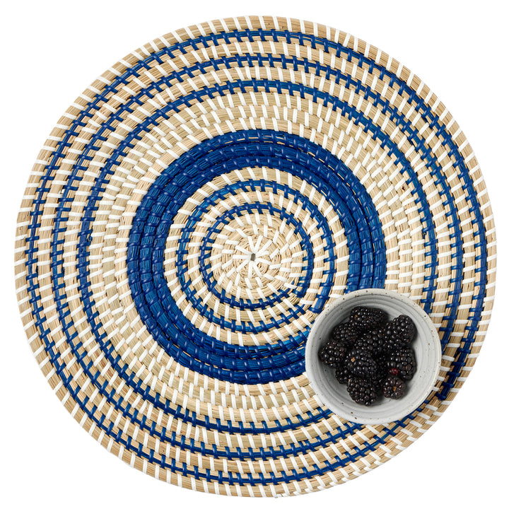 Odelia Dark Navy/Natural Seagrass Placemats Set Of 4 (Round)