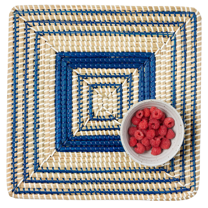 Odelia Dark Navy/Natural Seagrass Placemats Set Of 4 (Square)