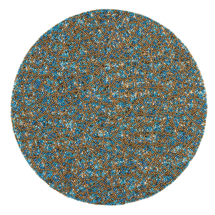 Phoebe Turquoise Gold Mix Glass Beads Placemats Set/2 (Round)