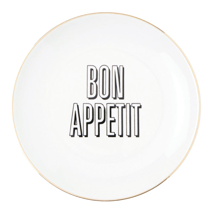 Sabrina White Porcelain Bon Appetit Salad/Dessert Plates Set/4