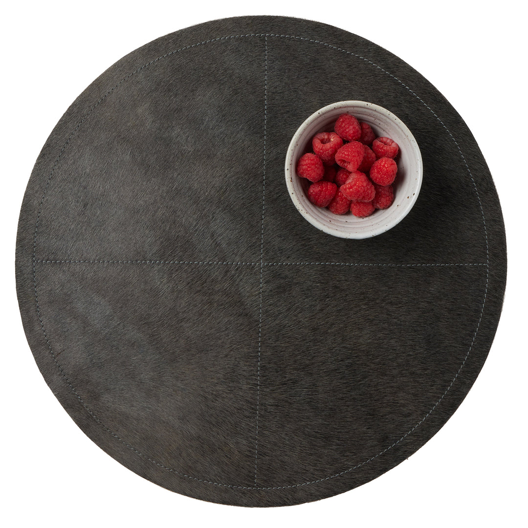 Tanner Midnight Hair-On-Hide Placemats Set Of 2 (Round)
