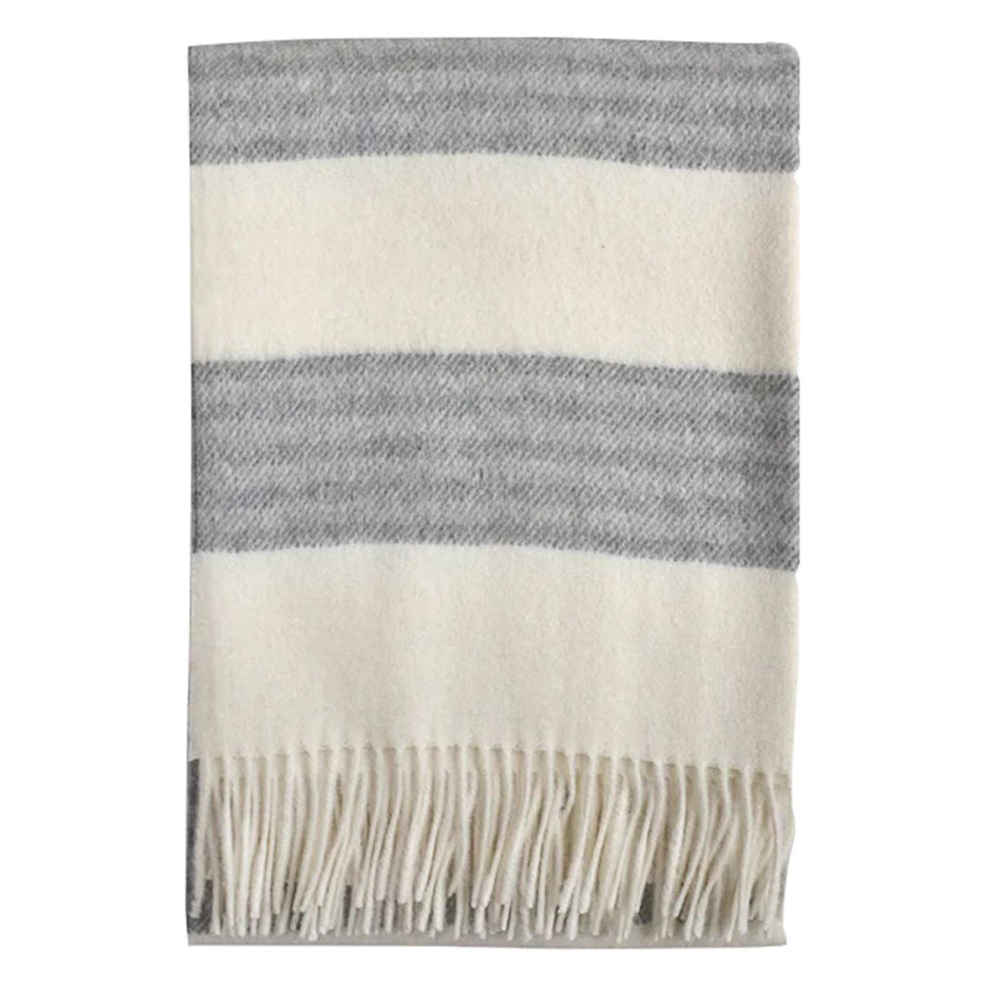 Brooklyn Striped Alpaca Wool Throw (Off White, Dark Grey & Light Grey)