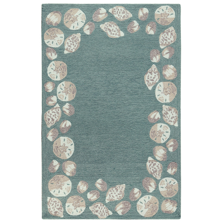 Liora Manne Capri Seashell Border Indoor/Outdoor Rug Aqua