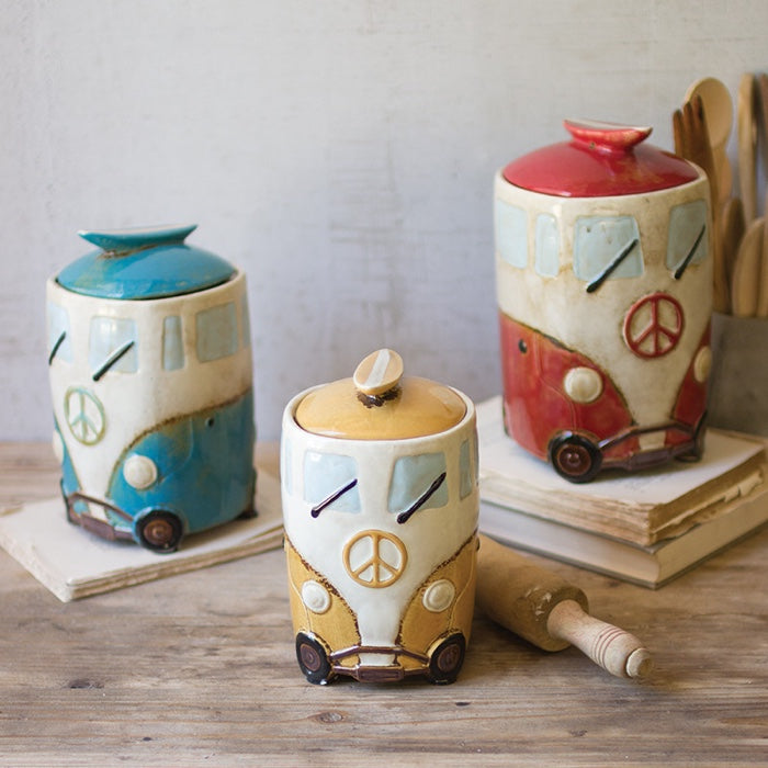 Ceramic Van Canisters with Surfboard Handles Set/3