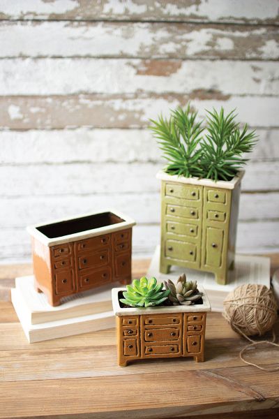 Ceramic Chest Of Drawers Planters Set/3