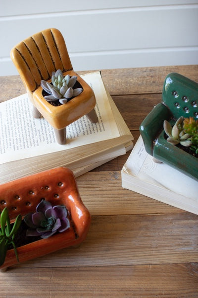 Set Of 3 Ceramic Sofa And Chair Planters