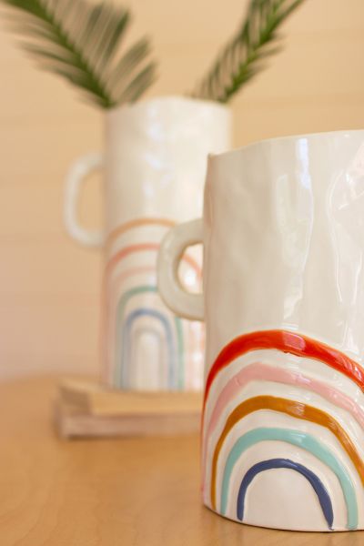Set Of 2 Ceramic Rainbow Vases With Handles