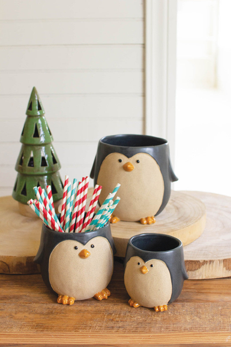 Set Of 3 Ceramic Penguin Planters