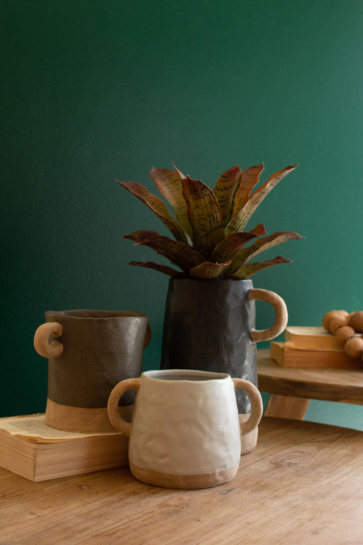 Set Of 3 Ceramic Vases With Ring Handles