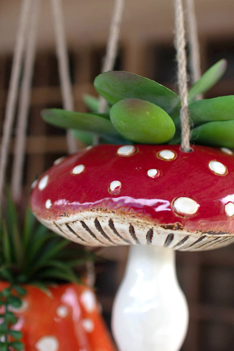 toadstool hanging planter Ceramic Toadstool Hanging Planters Set of 2