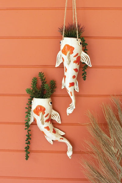 Ceramic Koi Fish Hanging Planter