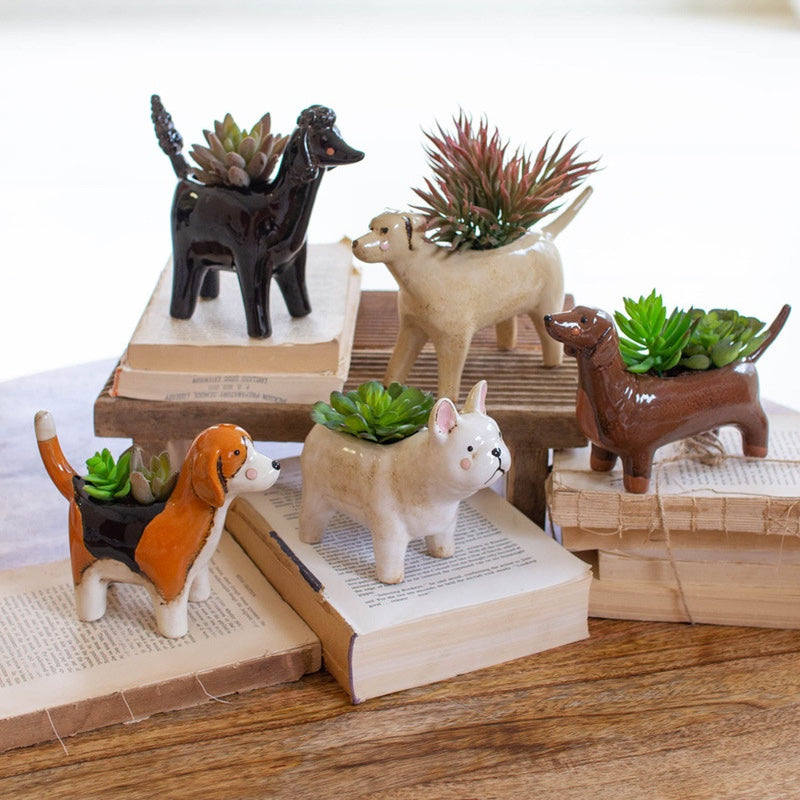 Set Of 5 Ceramic Dog Planters