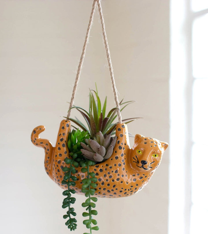 Ceramic Cheetah Hanging Planter