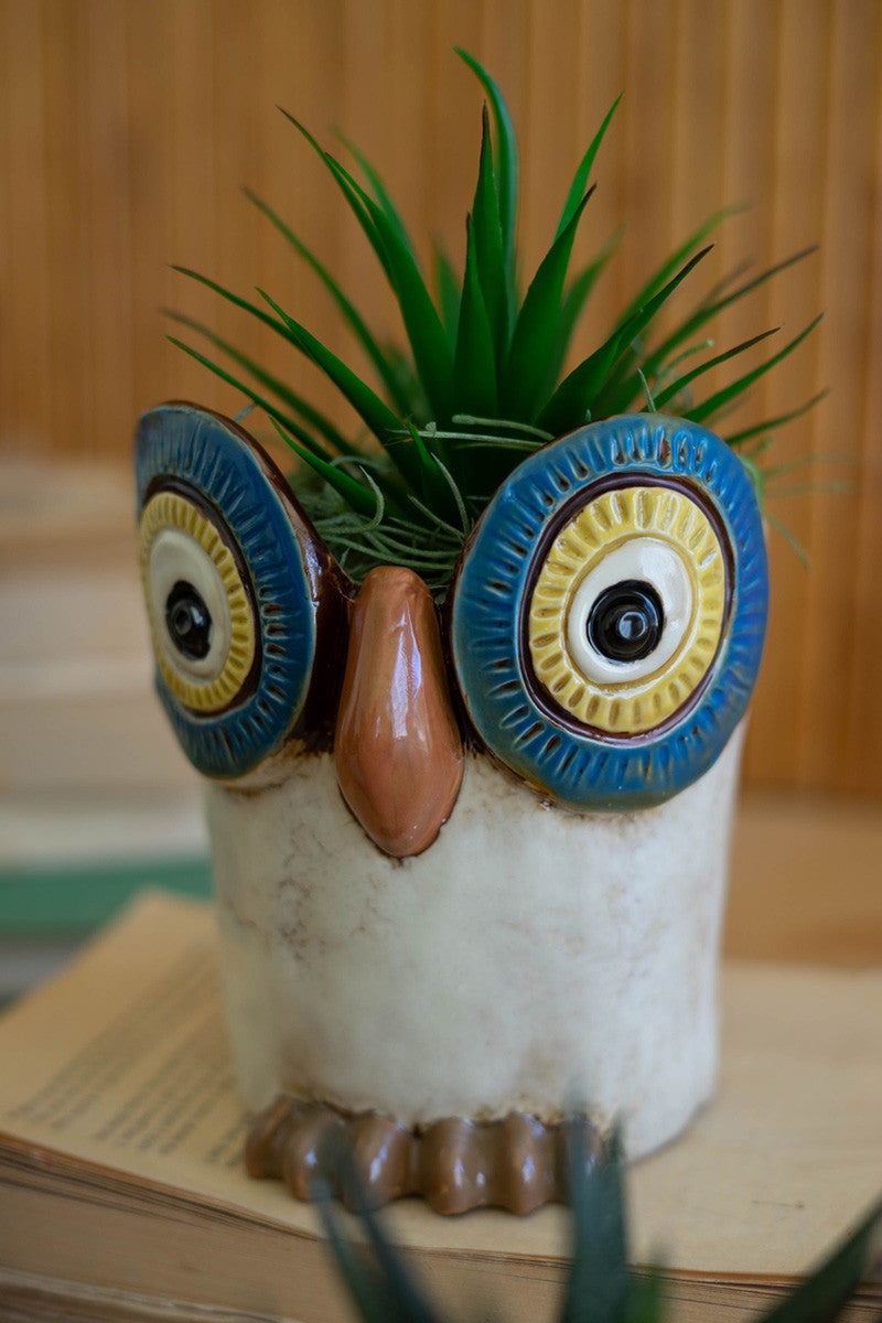 Set Of Three Ceramic Owl Planters