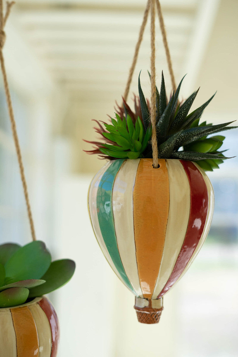 hanging succulent pot Kalalou Set Of Two Ceramic Hot Air Balloon Hanging Planters