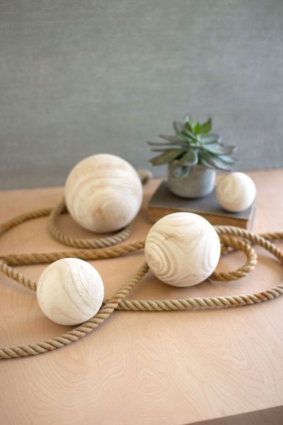 Natural Wood Spheres Set Of Four