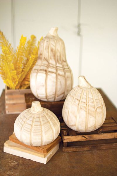 Natural Wood Pumpkins Set Of Three