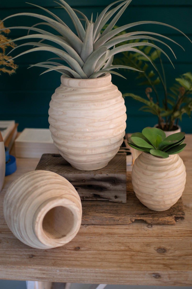 Set Of 3 Natural Wood Gourd Pots