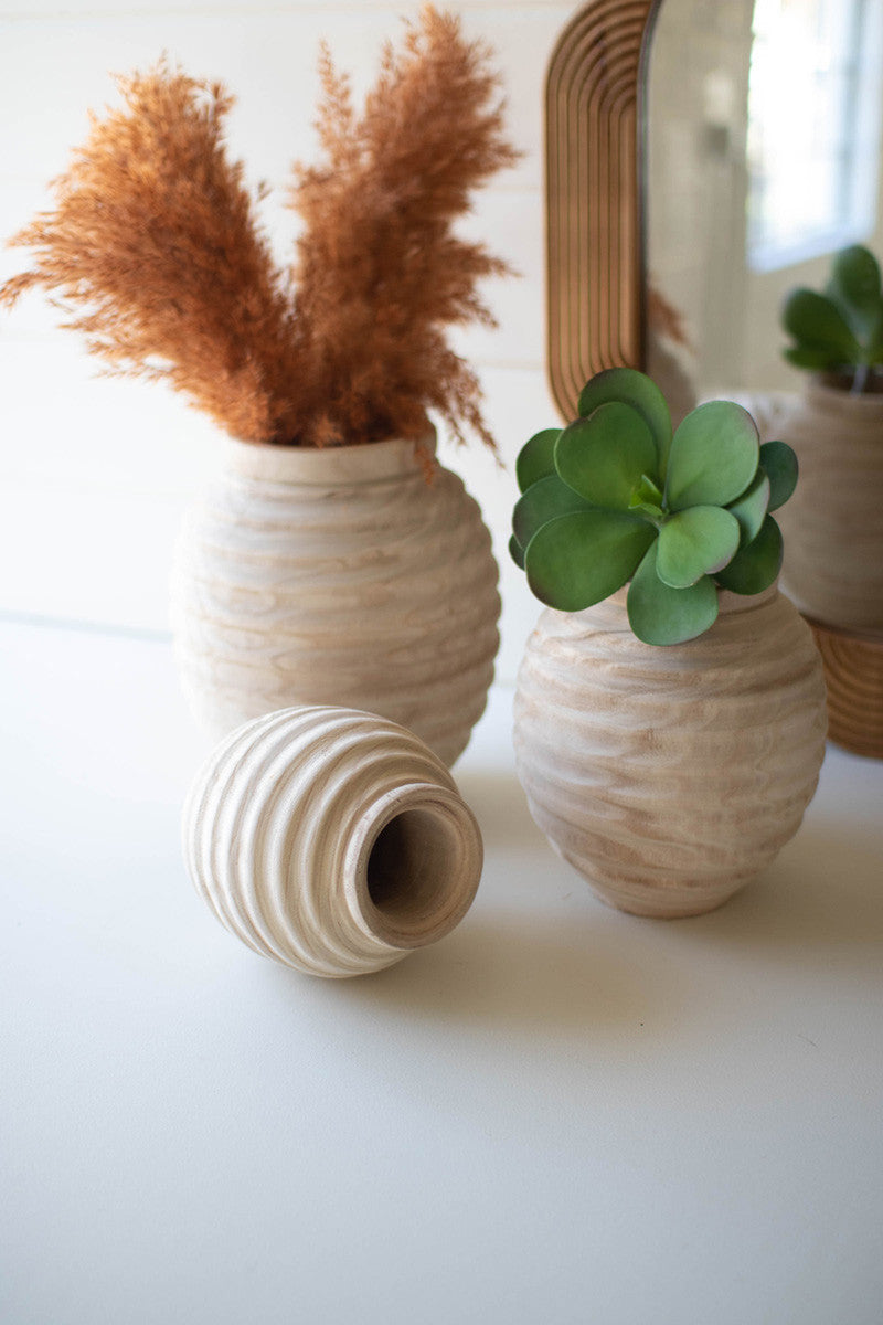 Set Of 3 Natural Wood Gourd Pots