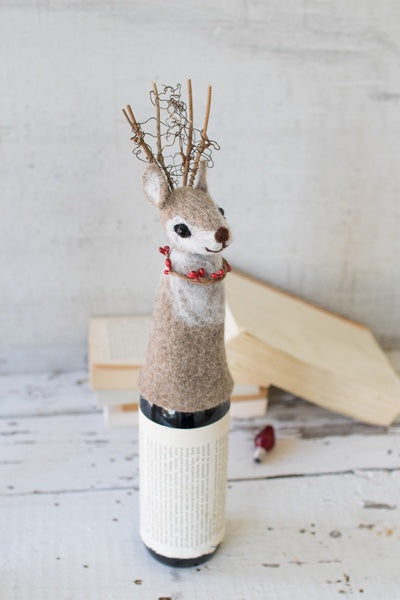 Felt Deer Christmas Wine Topper Set/4