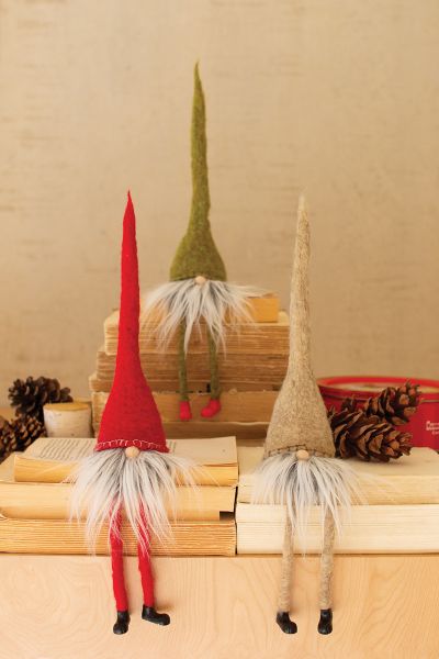 Set Of 3 Felt Christmas Gnome Shelf Sitters