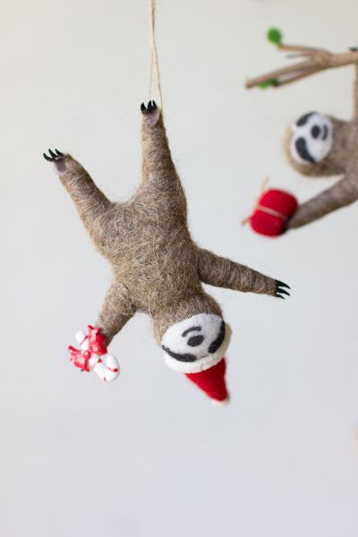 Set Of 3 Felt Christmas Sloth Ornaments