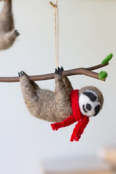 Set Of 3 Felt Christmas Sloth Ornaments