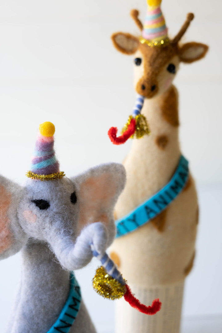 Set Of 3 Felt Party Animal Bottle Toppers