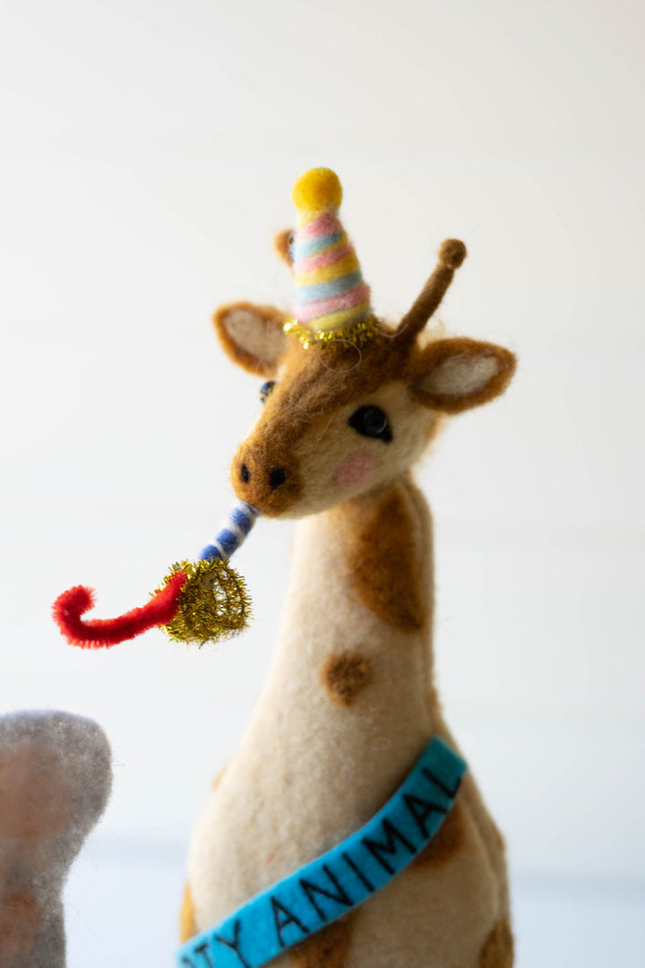 Set Of 3 Felt Party Animal Bottle Toppers