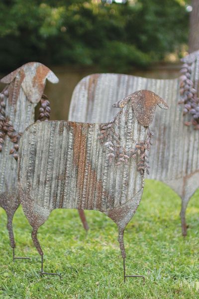 Corrugated Metal Christmas Sheep Yard Art Set Of Three