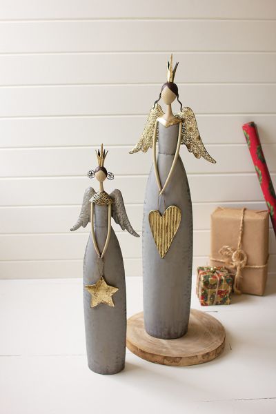Set Of 2 Christmas Angels Holding A Heart And Star