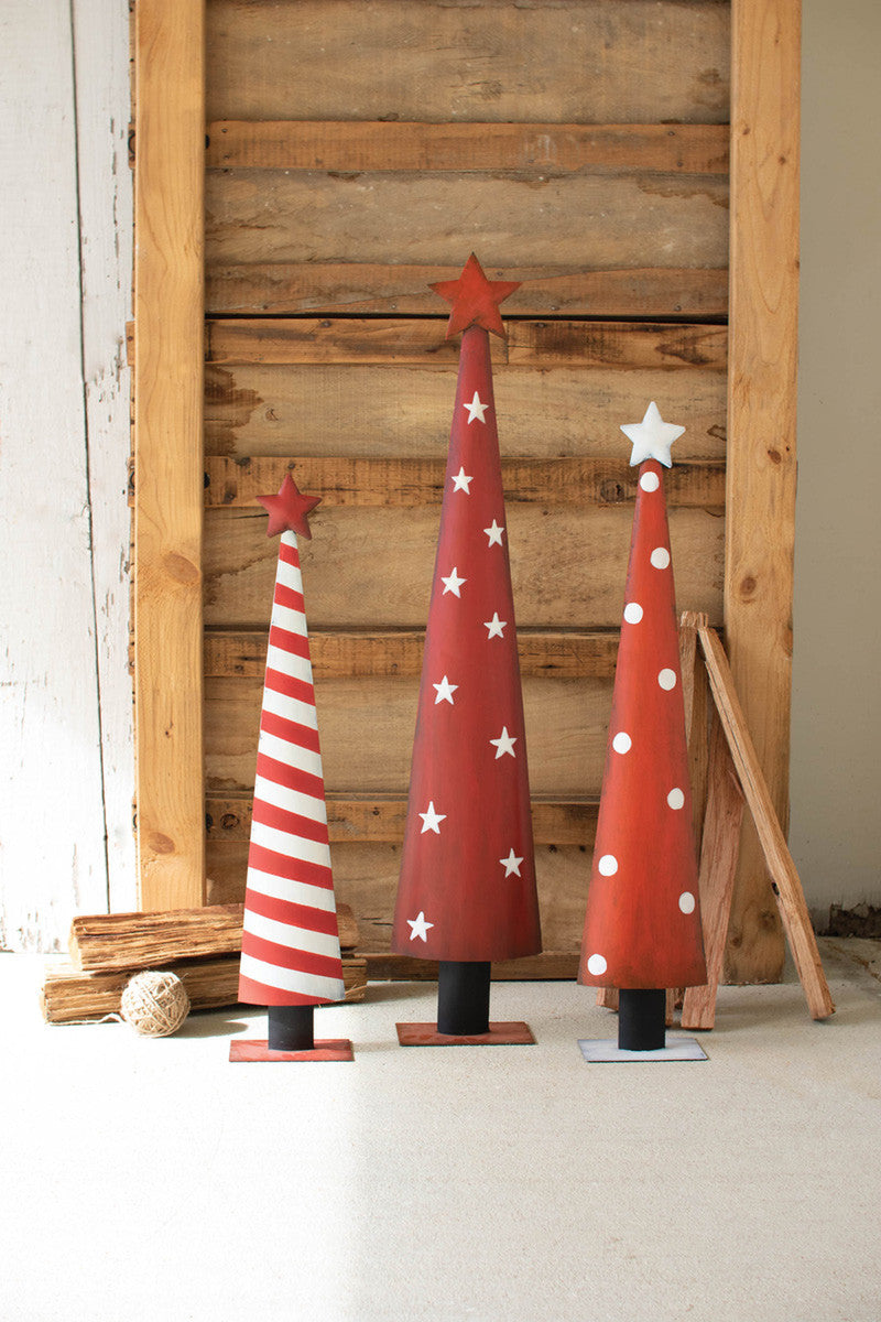 Set Of 3 Painted Christmas Topiaries