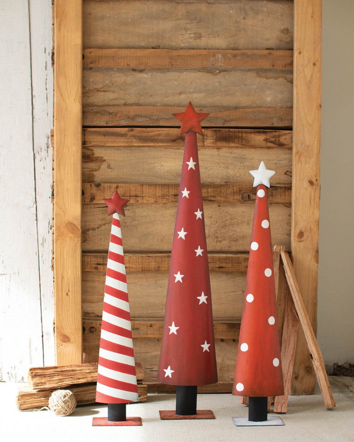 Set Of 3 Painted Christmas Topiaries