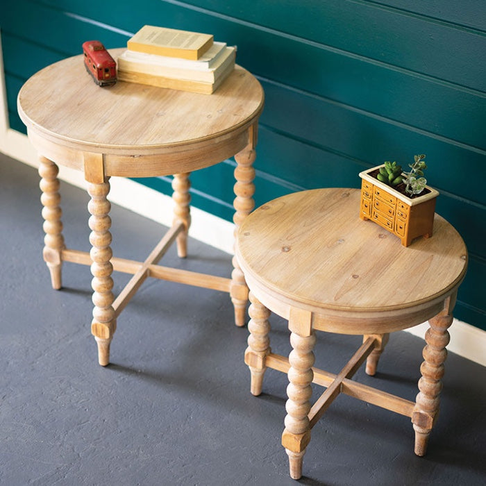 Round Wooden Side Tables With Turned Legs Set Of Two