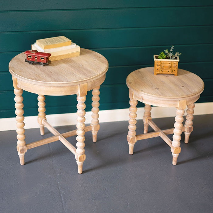 Round Wooden Side Tables With Turned Legs Set Of Two