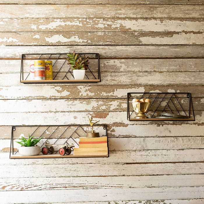 Wood & Metal Wall Shelves Set Of Three