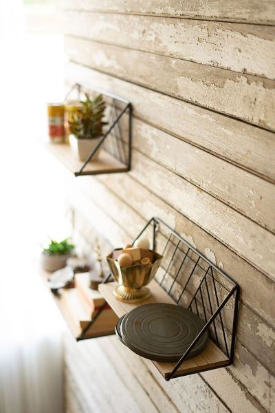 Wood & Metal Wall Shelves Set Of Three