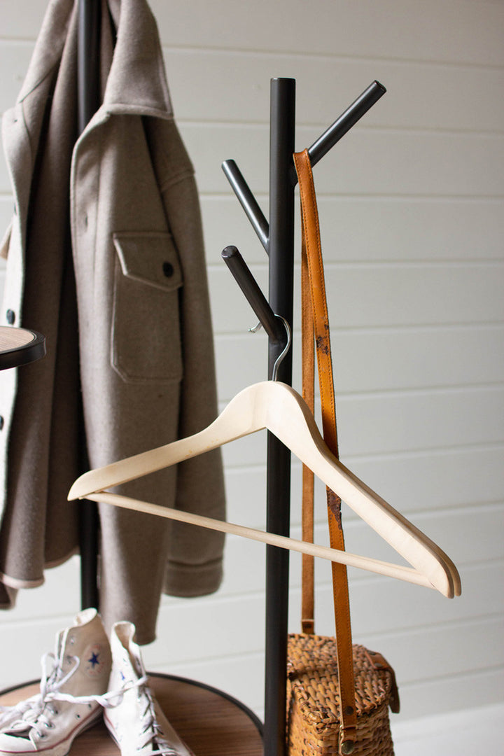 Metal And Wood Coat Rack With Round Shelves