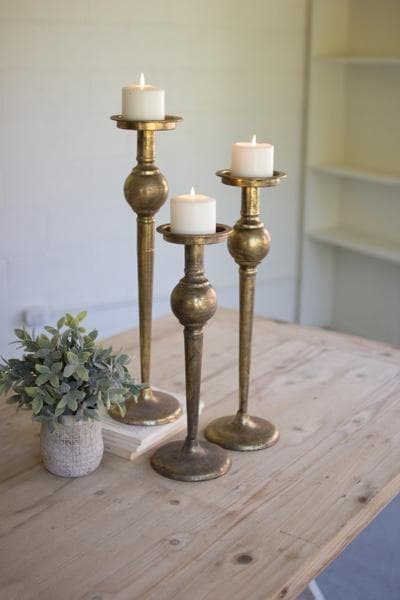Antique Brass Finish Candle Stands Set/3