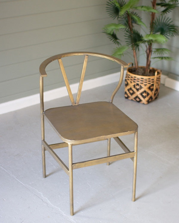 Antique Brass Finish Metal Wishbone Chair