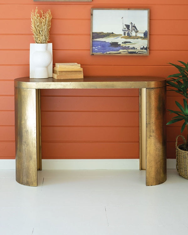 Oval Antique Brass Console Table