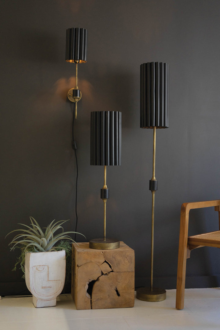 Antique Gold Lamps With Fluted Black Metal Shade