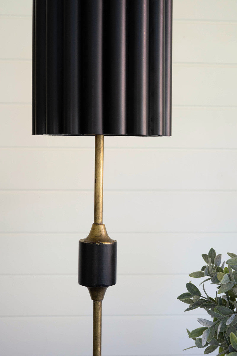 Antique Gold Table Lamp With Fluted Black Metal Shade