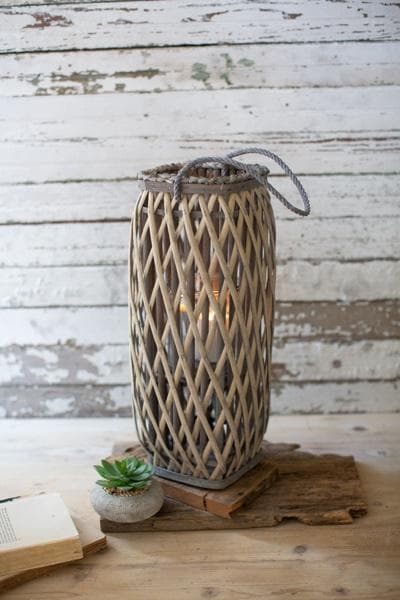 Tall Grey Square Willow Lantern Small