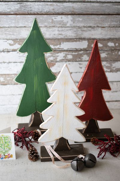 Painted Wooden Christmas Trees Set Of Three