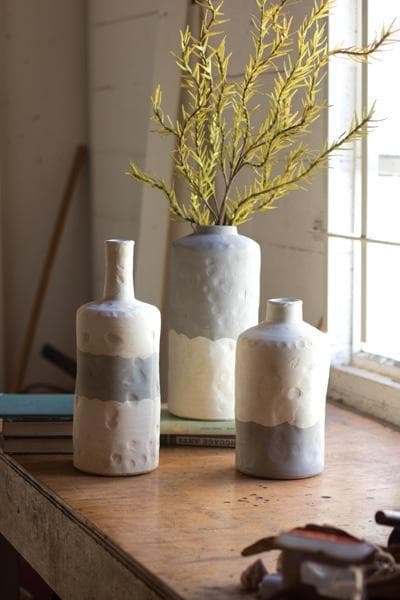 Ceramic Bottle Vaese Set/3 - Matte Grey and Cream