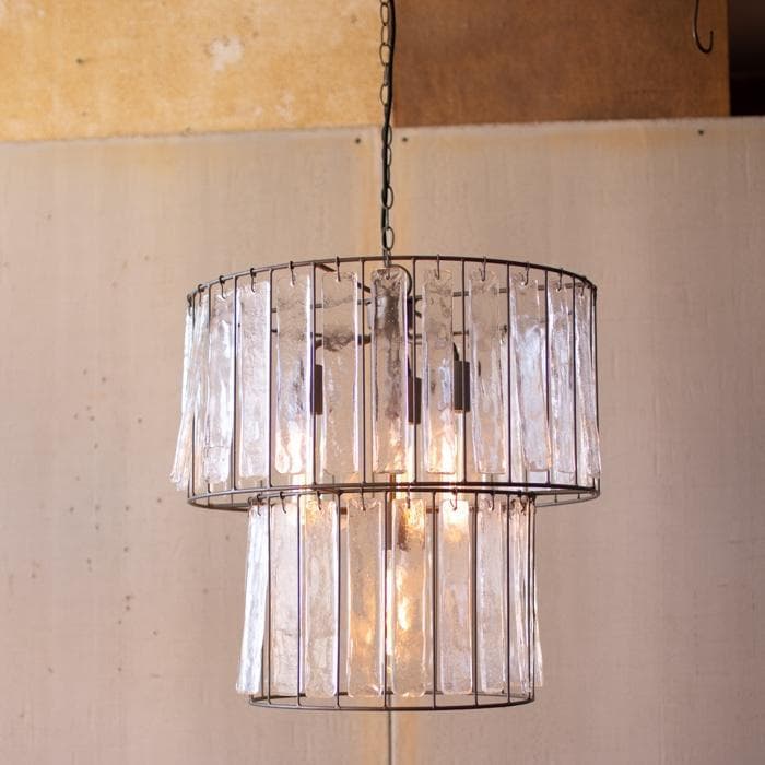 Two Tiered Round Pendant Light with Glass Chimes