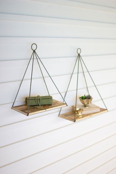 Triangle Shelves With Recycled Wood Set Of Two